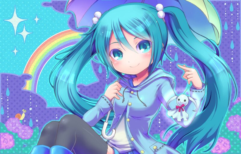 Miku with rainbow and umbrella