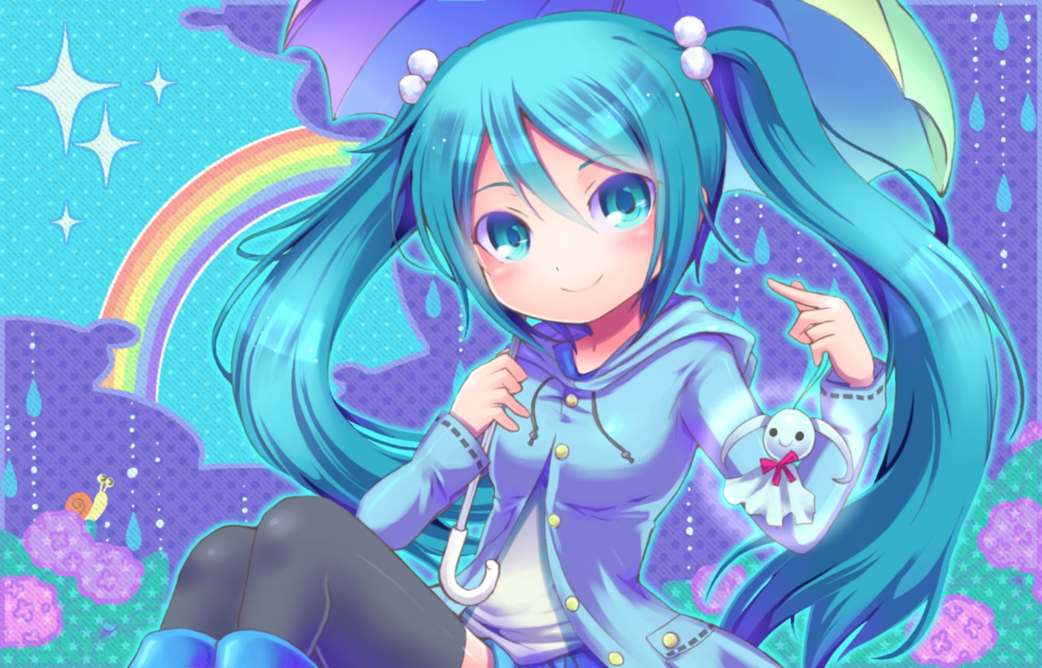 Miku with rainbow and umbrella