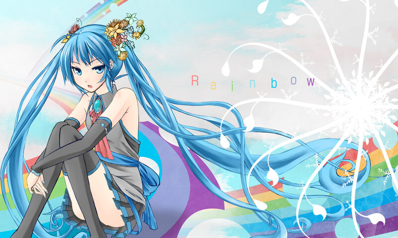 Miku with rainbow background