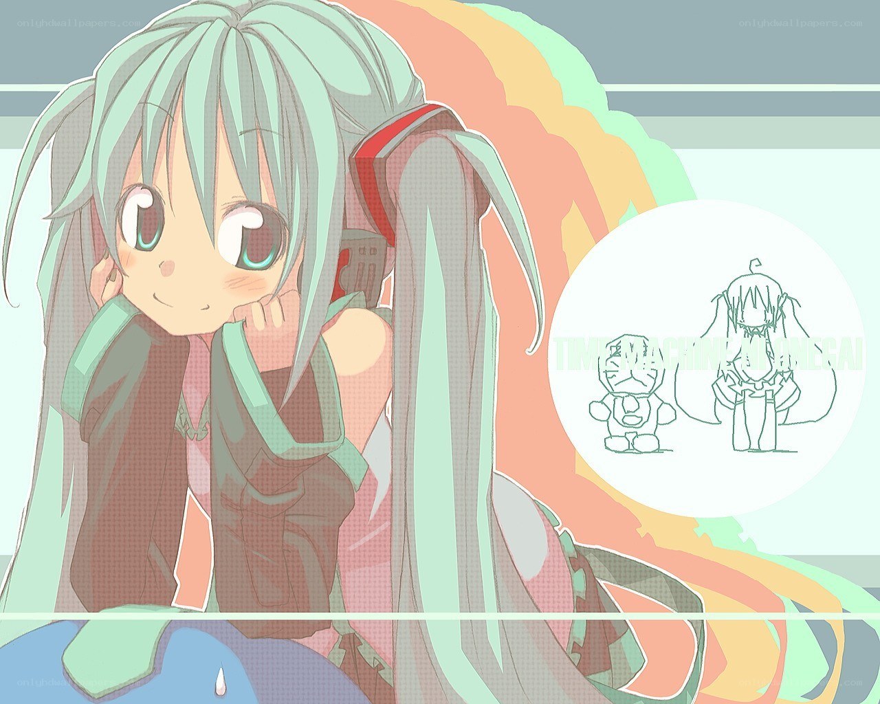 Miku with rainbow background