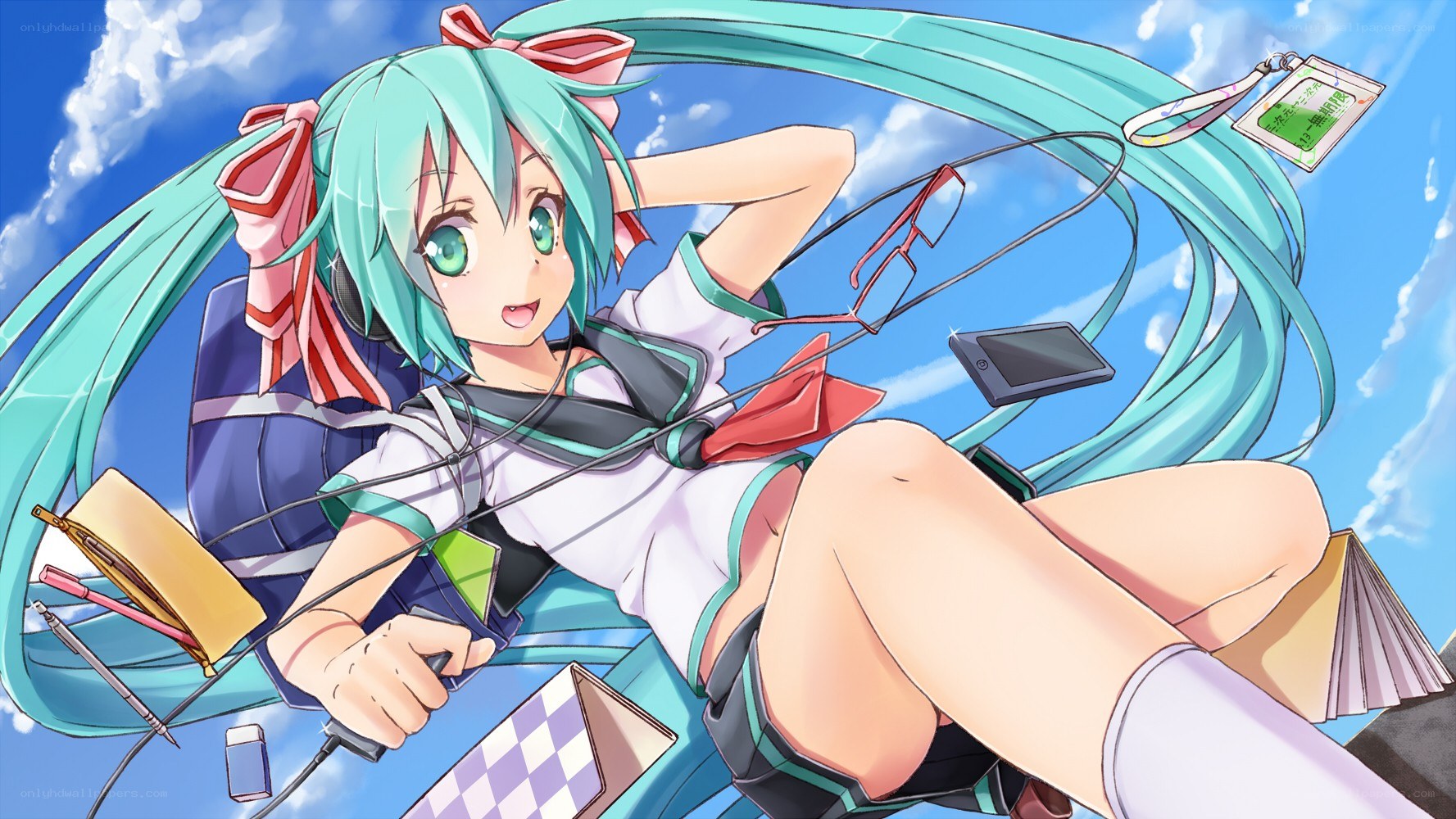 Miku with school supplies