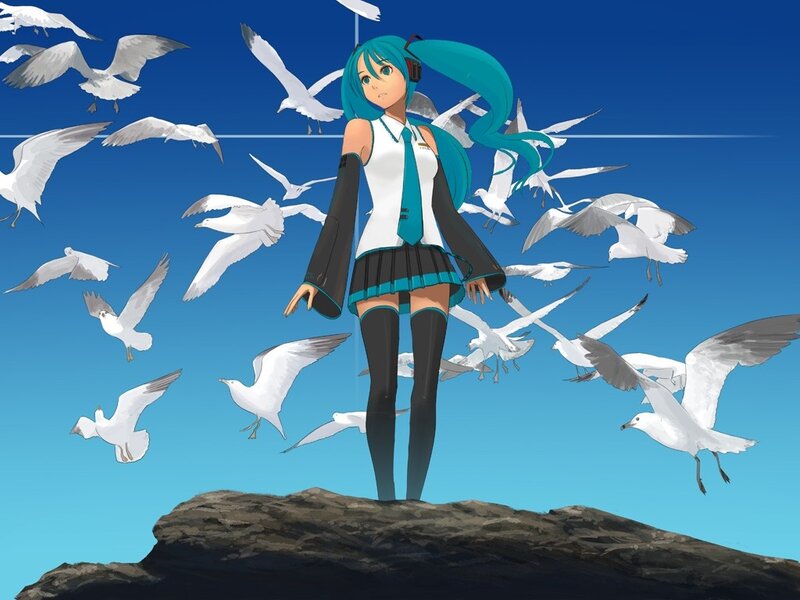 Miku with seagulls