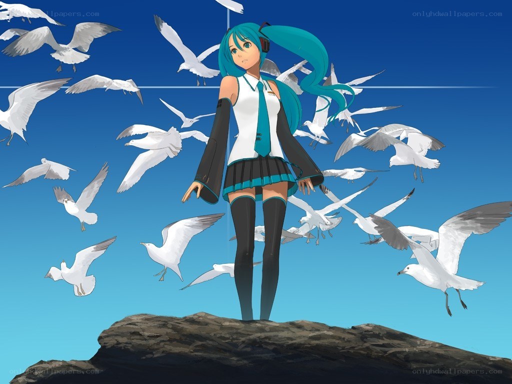 Miku with seagulls