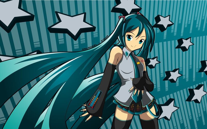 Miku with star background