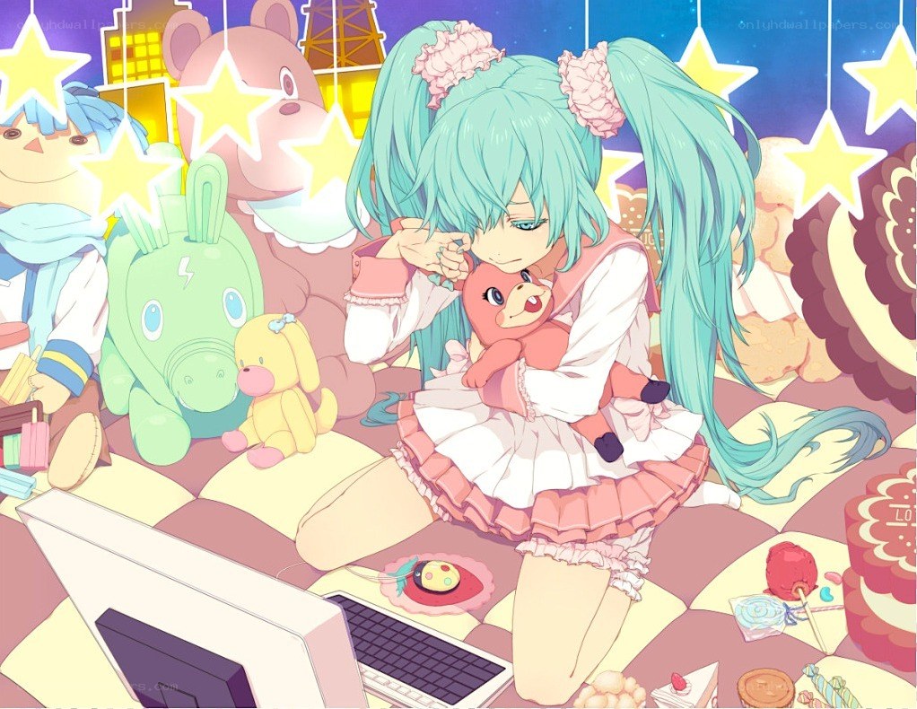 Miku with stuffed animals