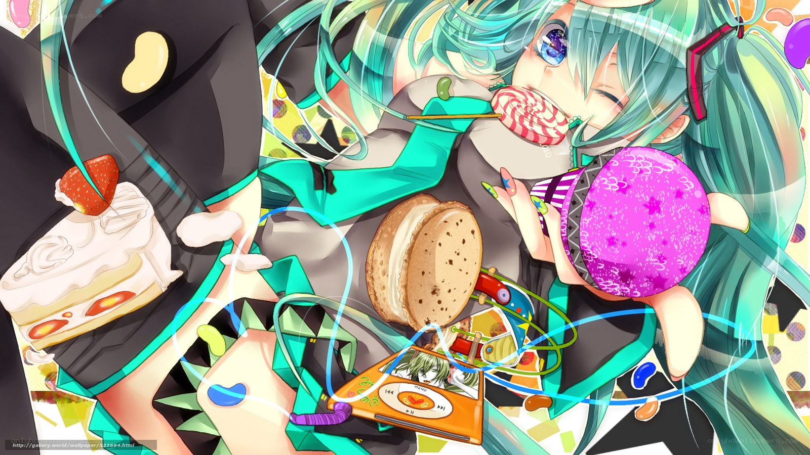 Miku with sweets and snacks