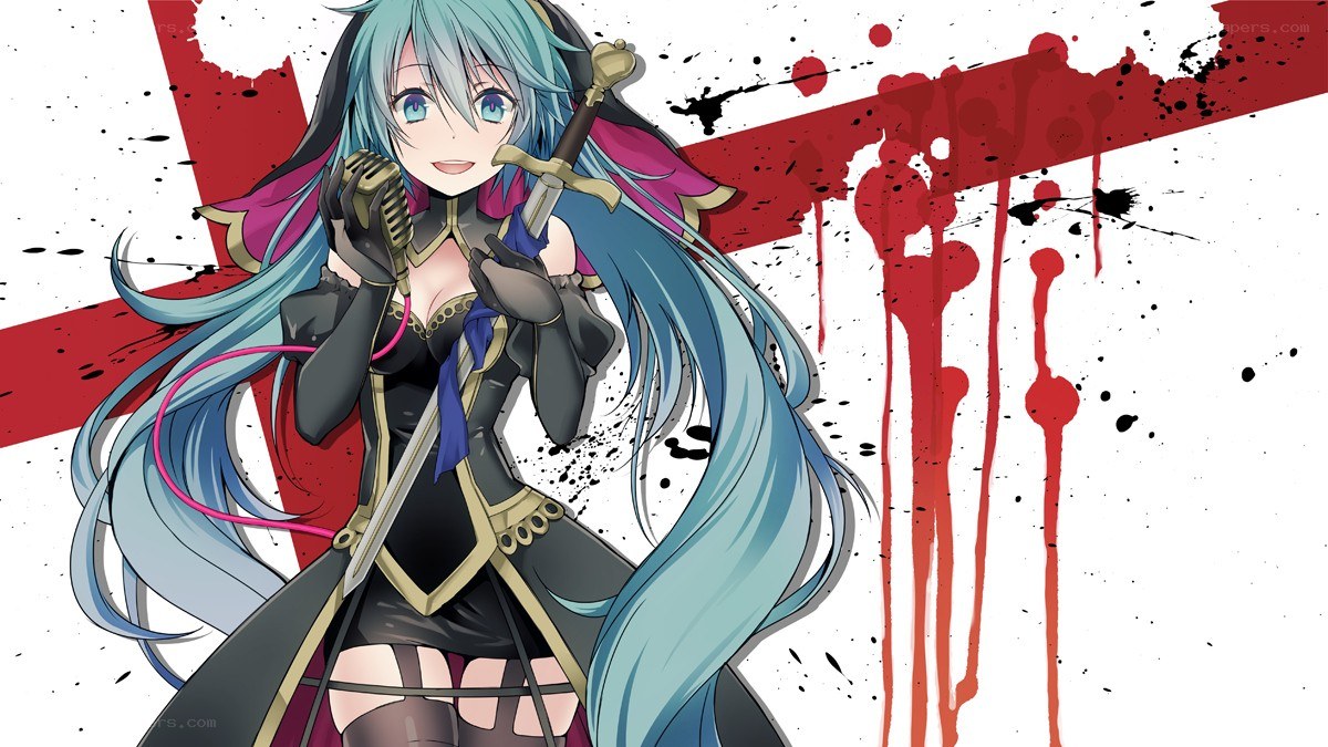 Miku with sword and microphone