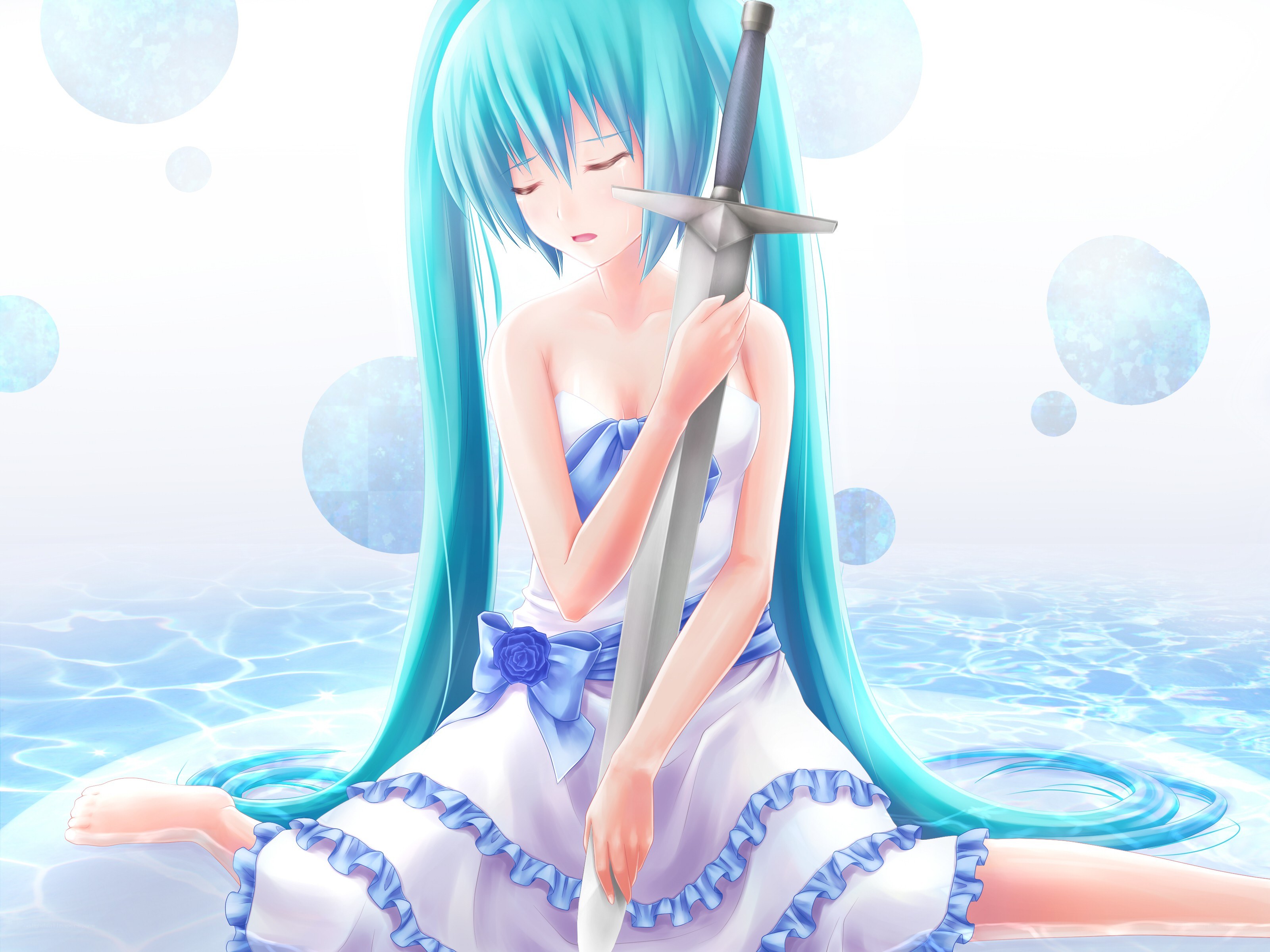 Miku with sword in water