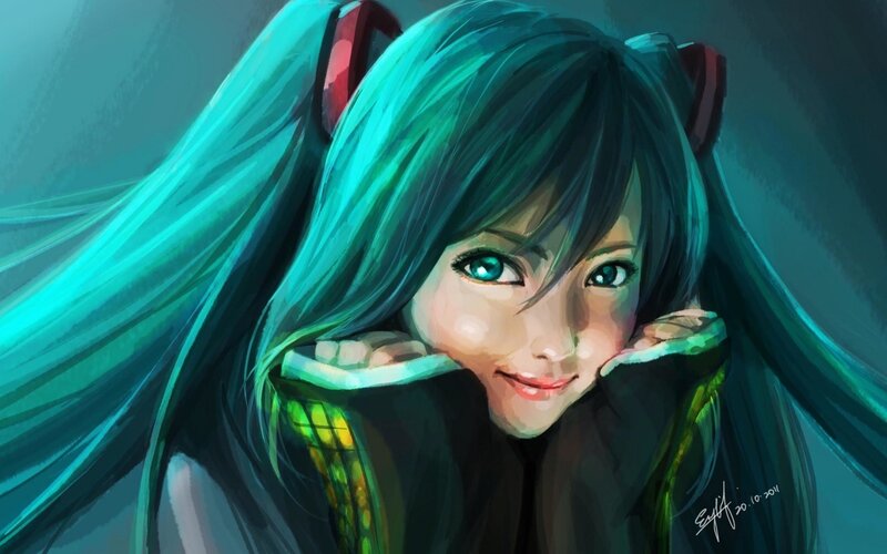Miku with teal hair