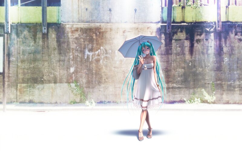 Miku with umbrella in alley