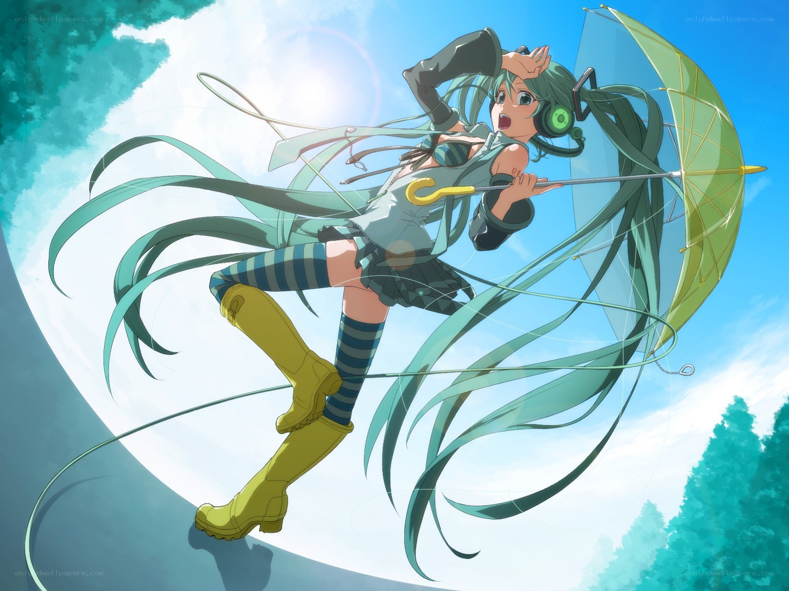 Miku with umbrella in sky