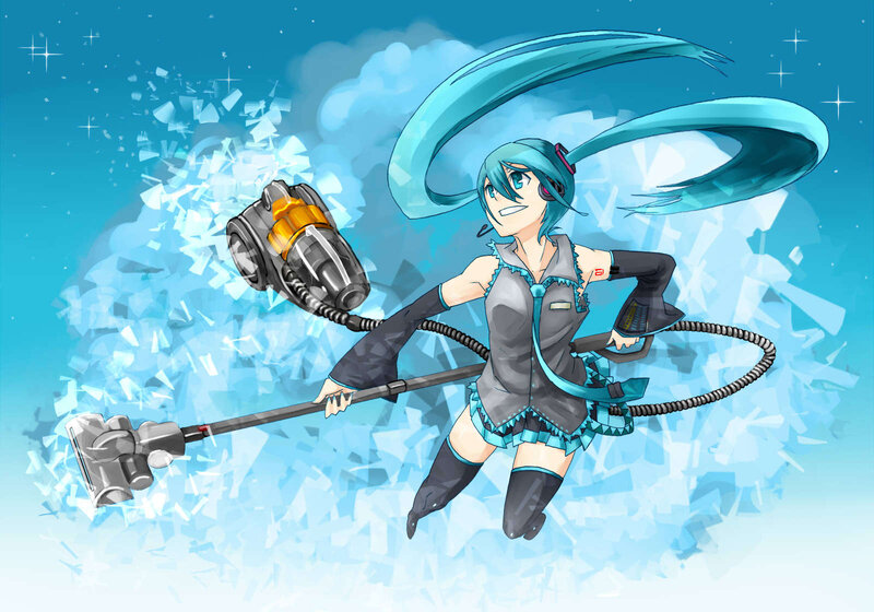 Miku with vacuum cleaner