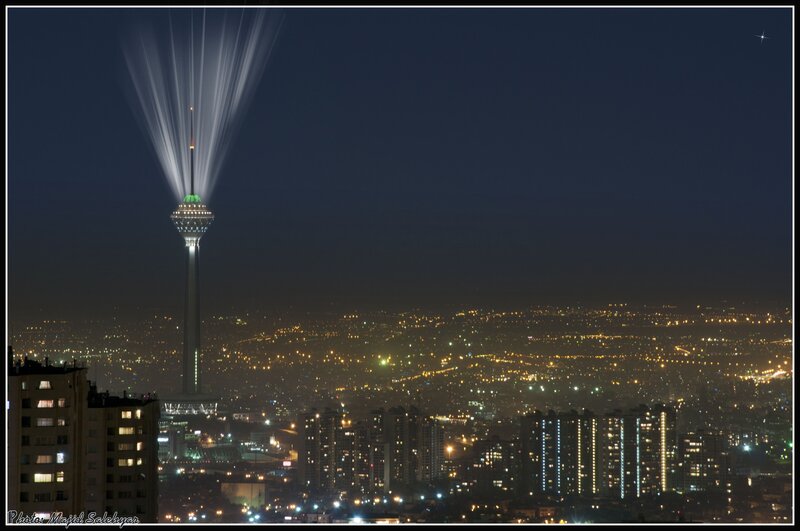 Milad Tower at Night — Black, Dramatic