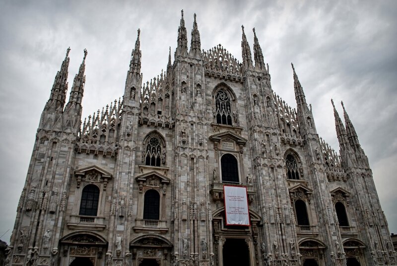 Milan Cathedral Facade — Gray, Dramatic