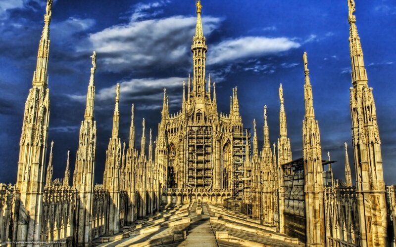 Milan Cathedral Spires — Blue, Dramatic, Afternoon, Photograph, Sky