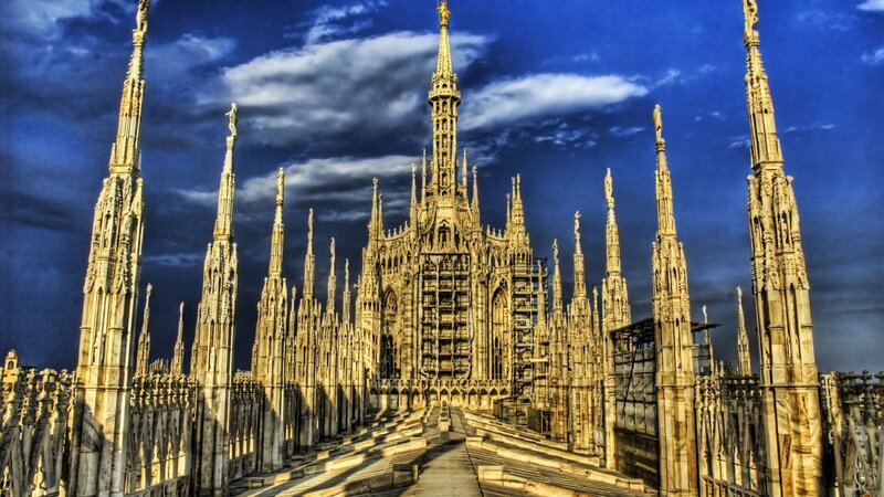 Milan Cathedral Spires — Blue, Dramatic, Afternoon, Photograph