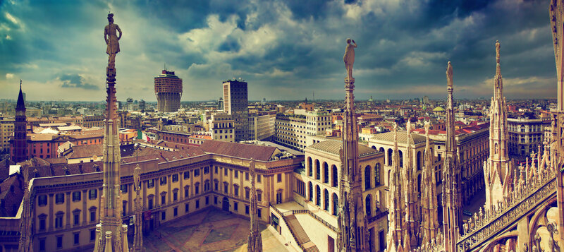 Milan Cathedral Spires — Blue, Dramatic, Afternoon