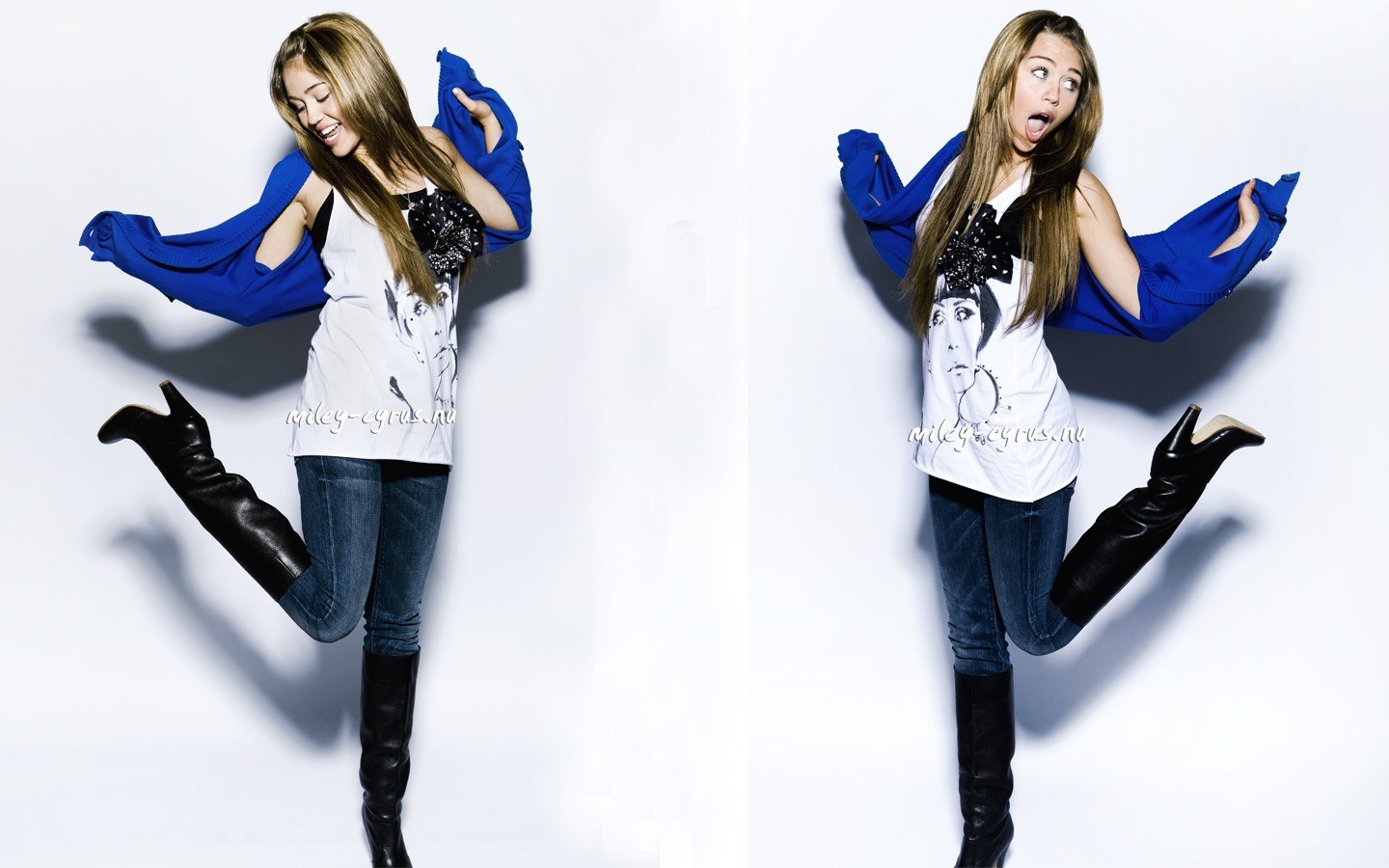 Miley Cyrus in blue sweater