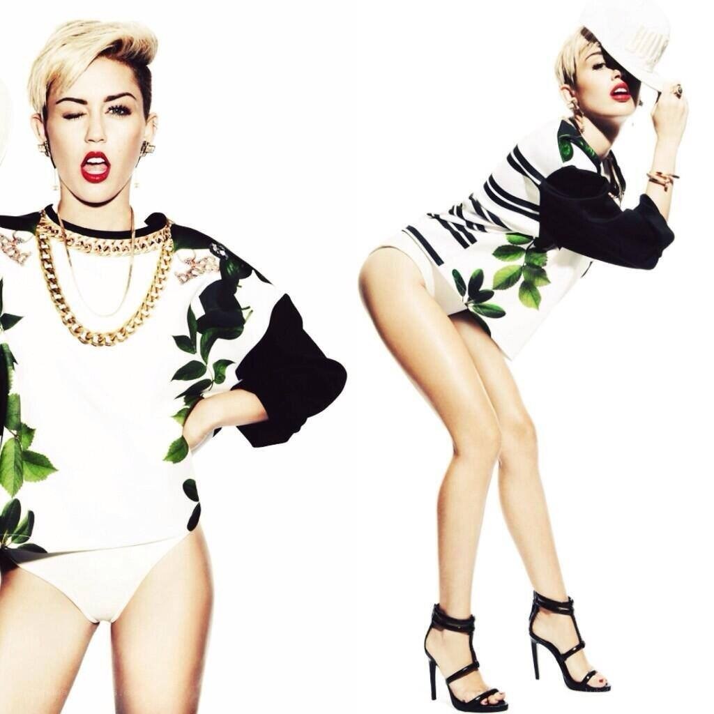 Miley Cyrus in leaf print outfit