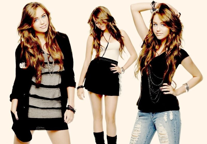Miley Cyrus in three poses