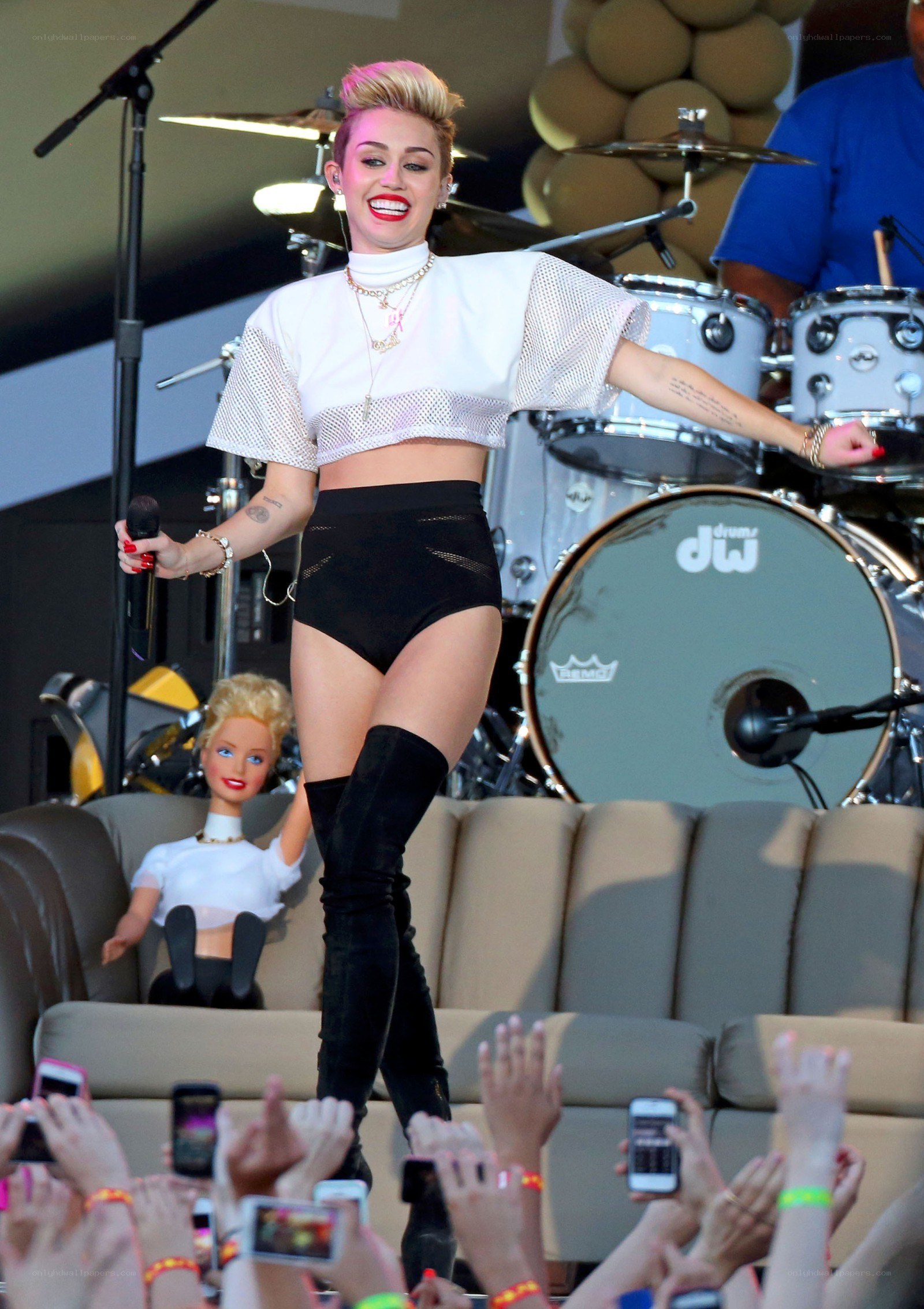 Miley Cyrus performing on stage