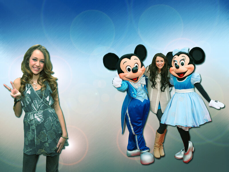 Miley Cyrus with Mickey and Minnie Mouse