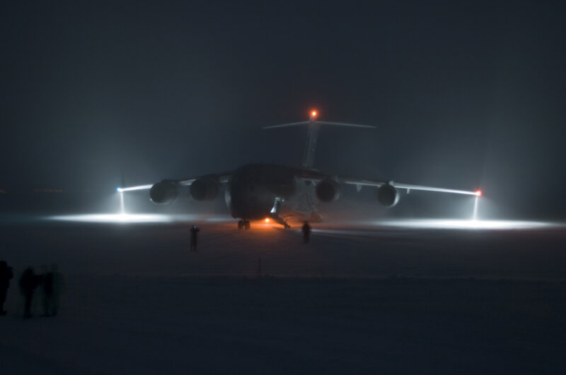 military aircraft at night