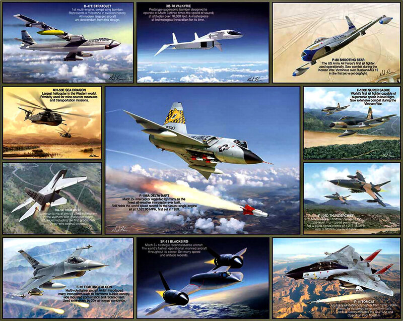 Military Aircraft Collage — Blue