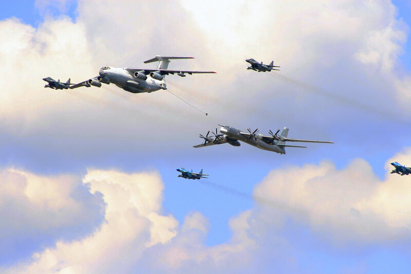 Military aircraft formation in flight
