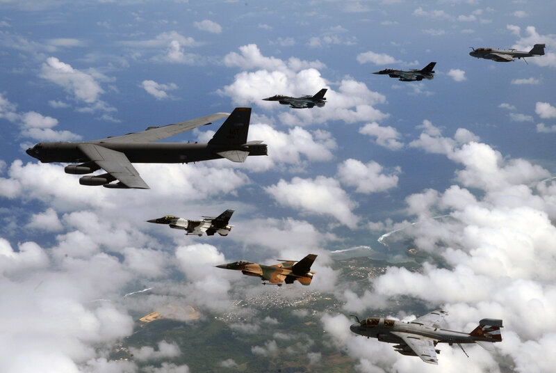 Military aircraft formation in flight