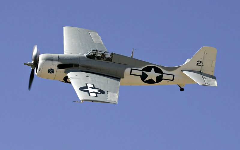 Military Aircraft in Flight — Blue, Clear, Afternoon, Photograph, Propeller