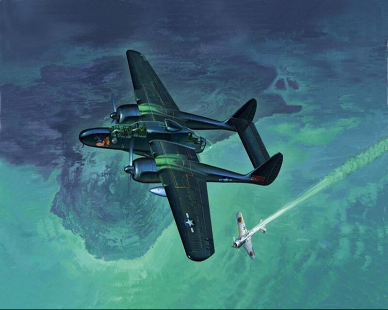 Military Aircraft in Flight — Green, Dramatic, Illustration