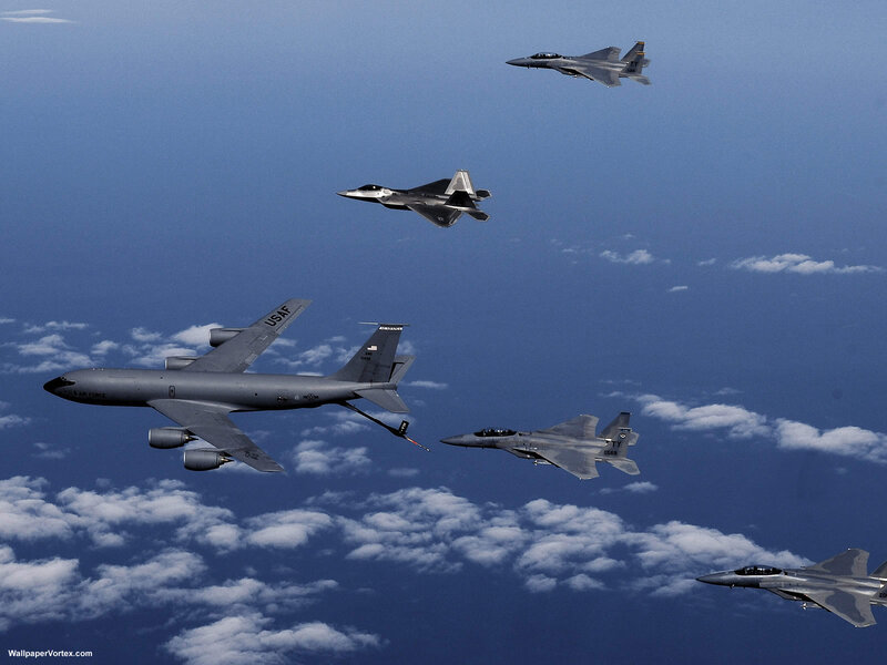 Military Aircraft in Formation — Blue, Dramatic