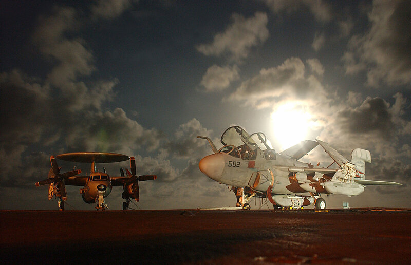 Military aircraft on carrier deck