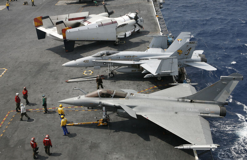 Military Aircraft on Carrier Deck — Gray