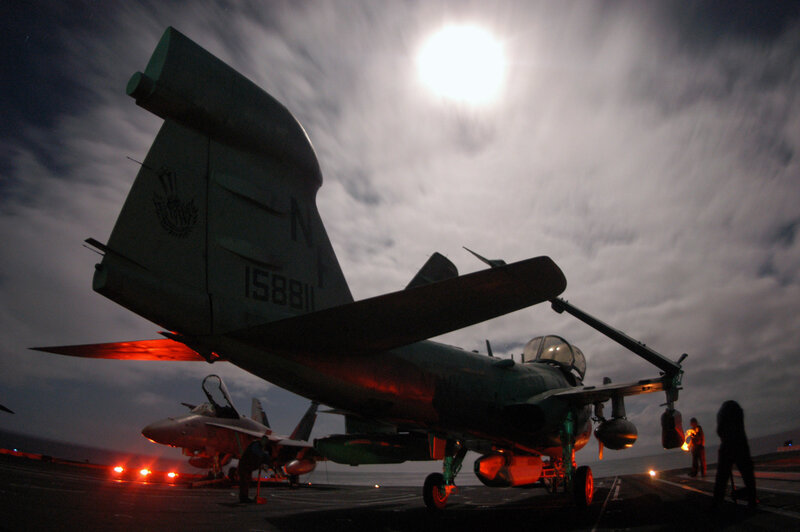 Military aircraft on carrier deck