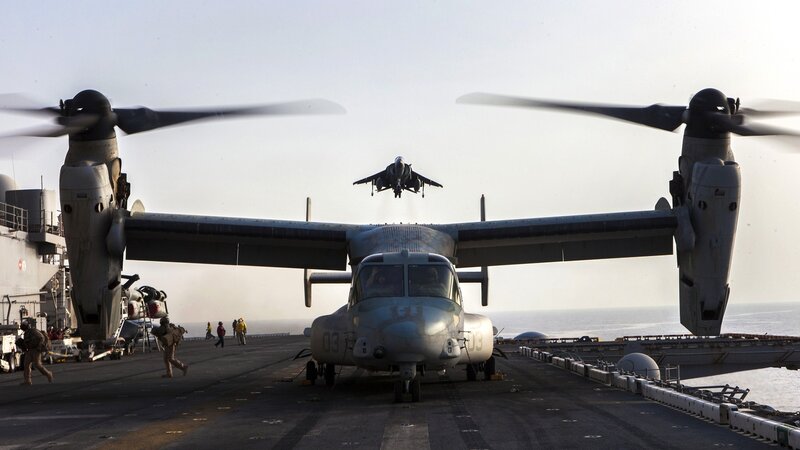 Military Aircraft on Deck — Gray, Dramatic