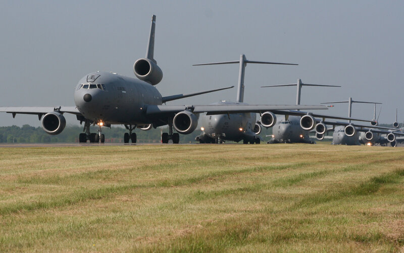 Military aircraft on runway