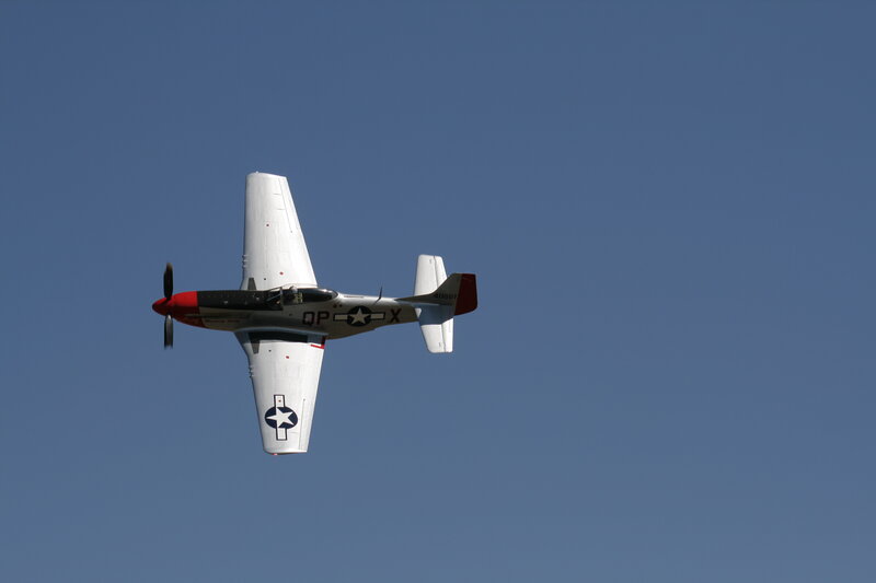Military Airplane in Flight — Blue, Clear, Afternoon