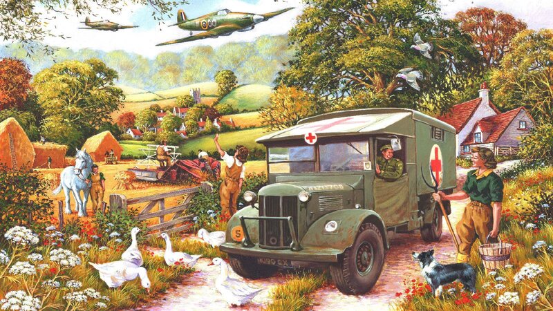 Military Ambulance in Village