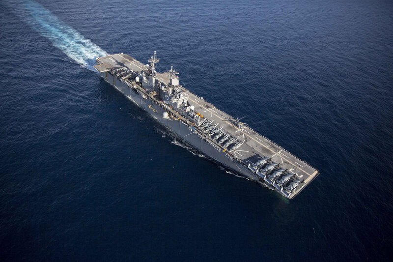 Military Amphibious Assault Ship — Blue, Serene, Afternoon, Photograph