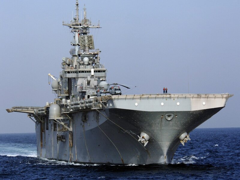 Military Amphibious Assault Ship — Gray, Calm, Afternoon