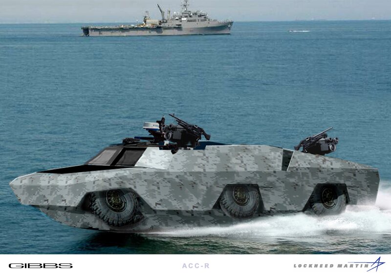 Military amphibious vehicle in action