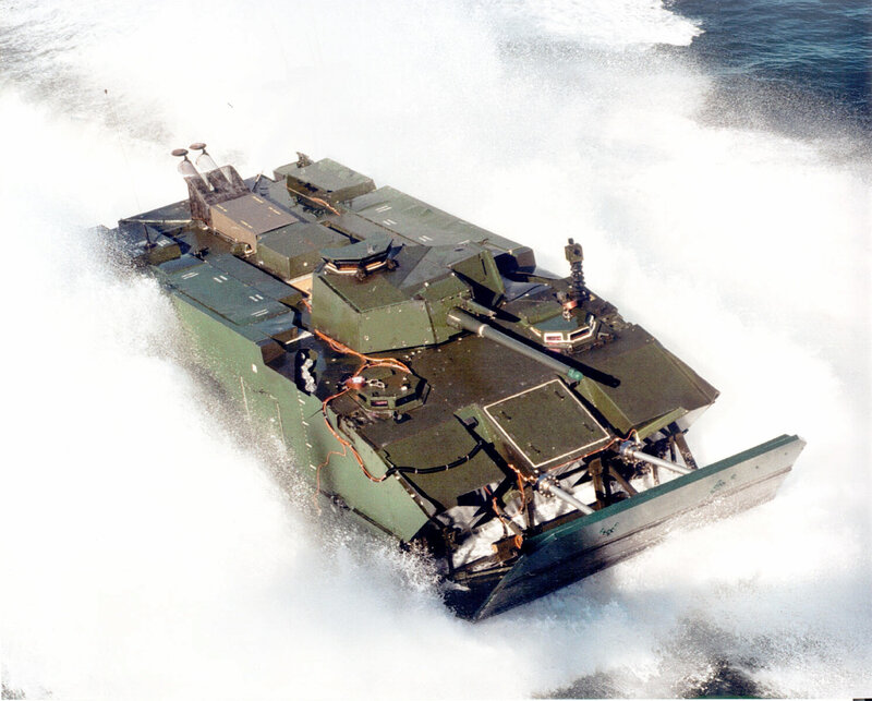 Military amphibious vehicle in action