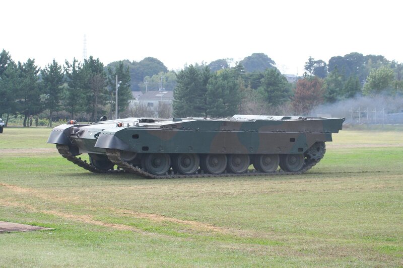 Military amphibious vehicle on field