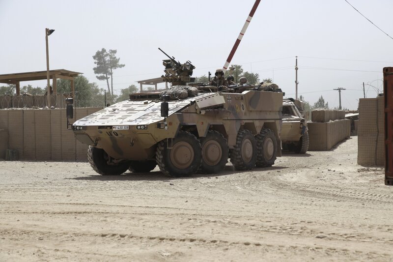 Military armored vehicle at checkpoint
