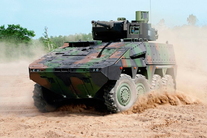 Military armored vehicle in action