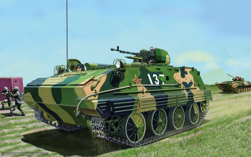 Military armored vehicle in action