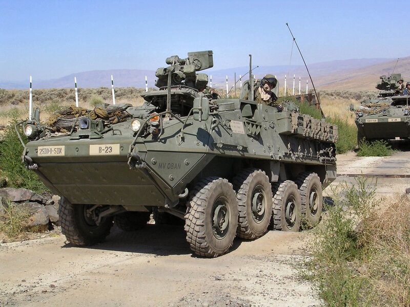 Military armored vehicle in desert