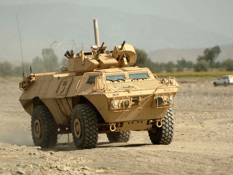Military armored vehicle in desert